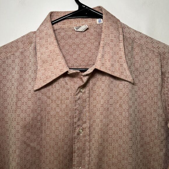 Bassetti Button Up Italian Dress Shirt Mens Size 39 15.5 Medium Red Geometric LS - Picture 2 of 8